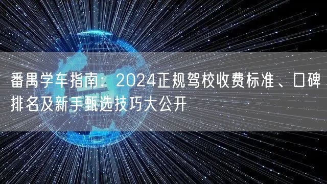 番禺学车指南：2024正规驾校收费标准、口碑排名及新手甄选技巧大公开