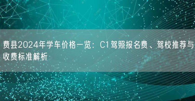 费县2024年学车价格一览：C1驾照报名费、驾校推荐与收费标准解析