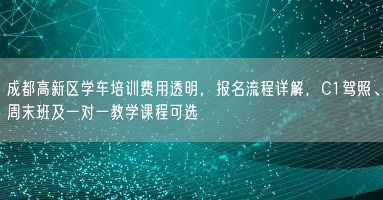 成都高新区学车培训费用透明，报名流程详解，C1驾照、周末班及一对一教学课程可选