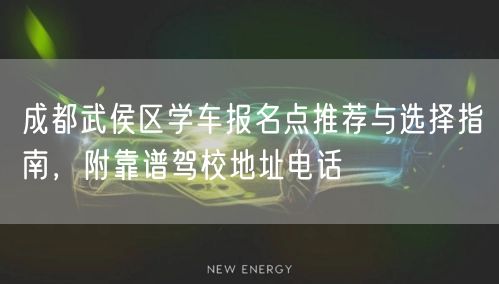 成都武侯区学车报名点推荐与选择指南，附靠谱驾校地址电话