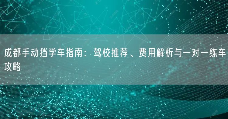 成都手动挡学车指南：驾校推荐、费用解析与一对一练车攻略