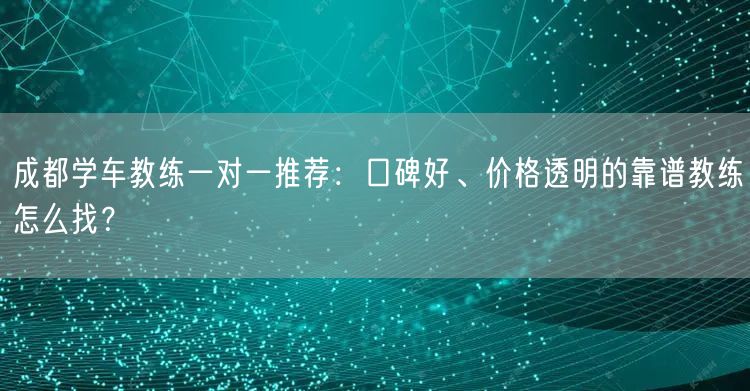 成都学车教练一对一推荐：口碑好、价格透明的靠谱教练怎么找？